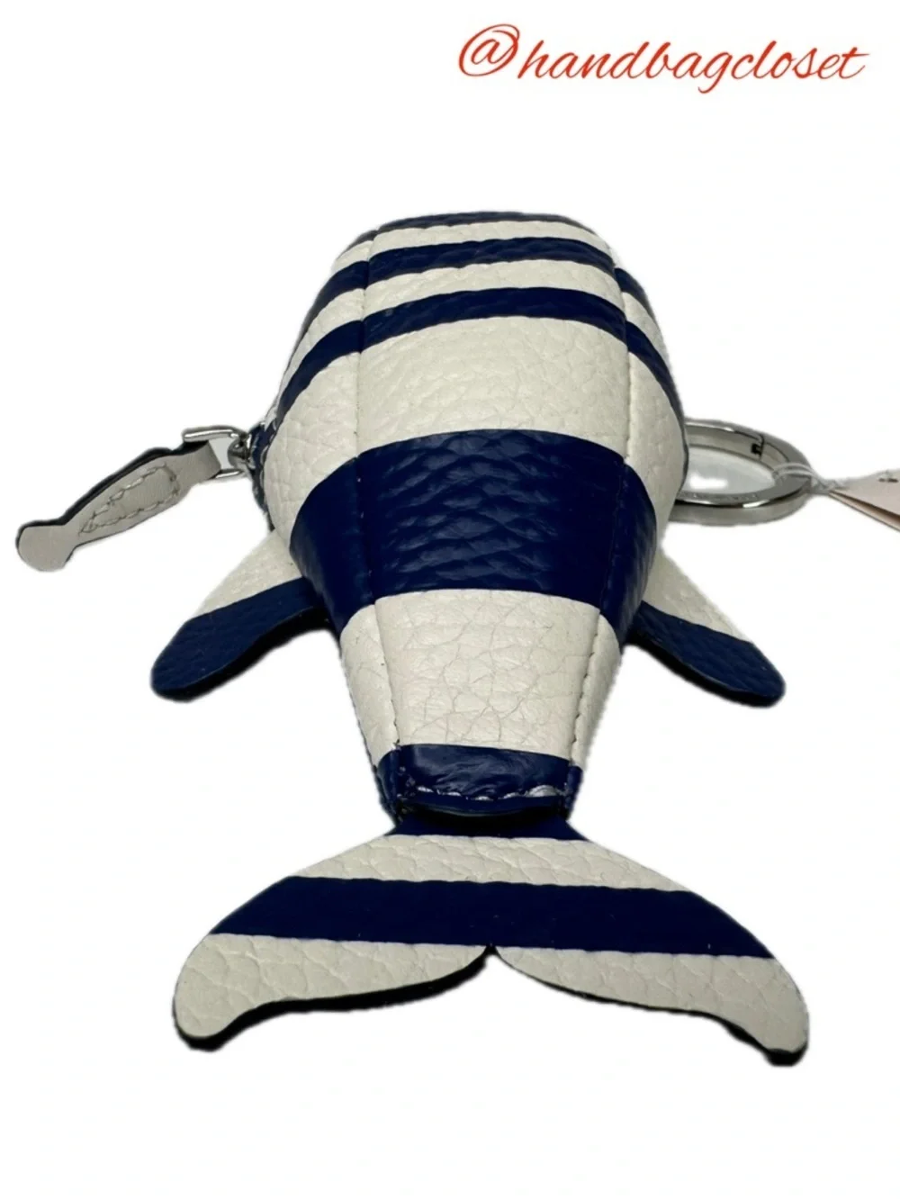Kate Spade Navy & White Striped Whale Shore Leather Coin Purse Keychain Fob